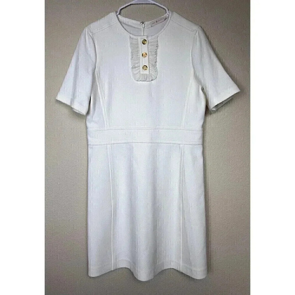 Tory Burch Crepe Ruffle Placket Dress in New Ivory Womens Size 10 NWT Formal - Picture 2 of 15